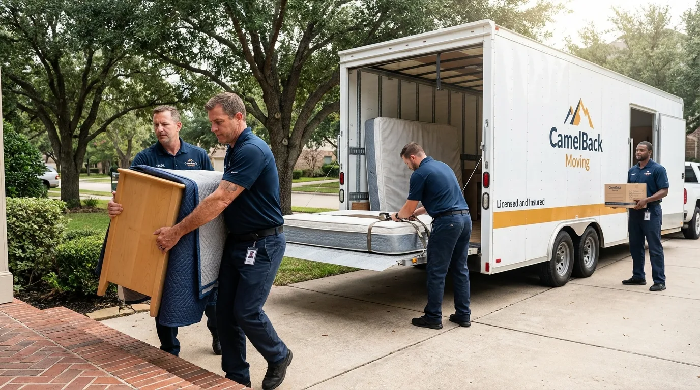 Crew loading residential truck for cross-state move from Fairview, OK