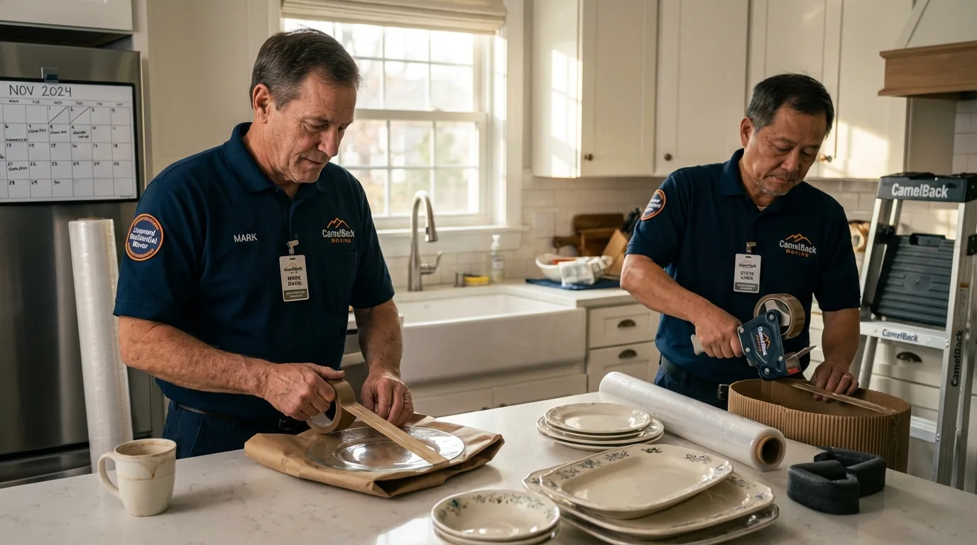 Professional crew packing kitchen dishware in Fairview, OK